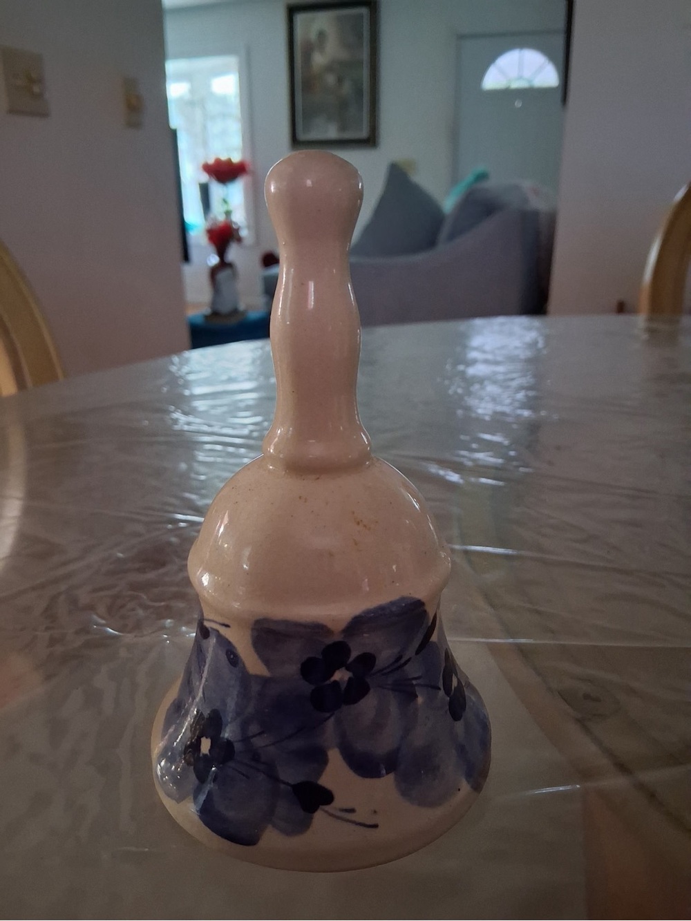 Hand-Painted Ceramic Bell in Cream and Blue